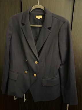 LOFT Navy Double-Breasted Blazer with Gold Buttons